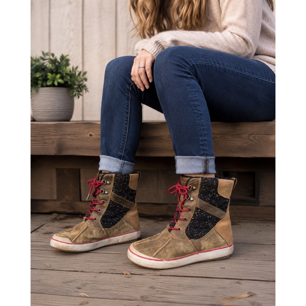 KEEN Elsa II Waterproof Duck Boots Women's 9 Brown Wool Lace Up Winter HIking